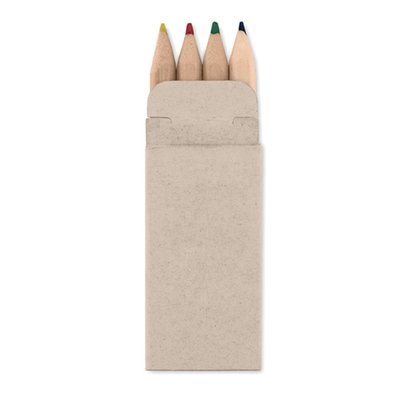 4 Mini kleuren potloodjes in kartonnen doosje.