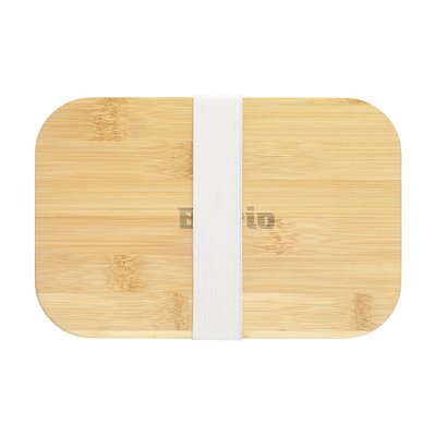 Royale lunchbox van PP kunststof. Het deksel is van natuurlijk bamboe. Inclusief elastische sluitband. 