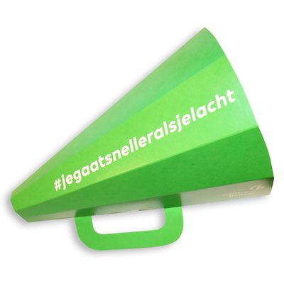 Mensen vragen vaak om aandacht en hoe duidelijk kun je wel niet zijn met deze leuke megafoons met handvat en rondom bedrukt.
