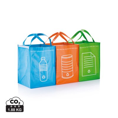 3 tassen voor het scheiden van metaal, papier en plastic. PP geweven materiaal.