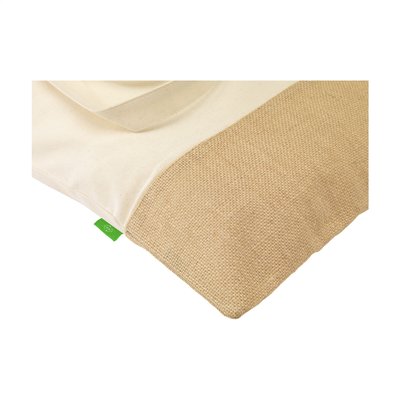 WoW! Stevige ECO winkeltas van 100% organisch katoen (160 g/m²) gecombineerd met stevig jute. Met lange hengsels. 