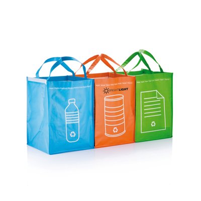 3 tassen voor het scheiden van metaal, papier en plastic. PP geweven materiaal.