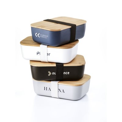 Royale lunchbox van PP kunststof. Het deksel is van natuurlijk bamboe. Inclusief elastische sluitband. 